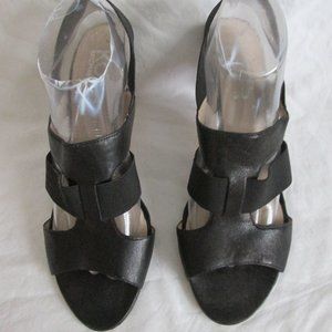 KORS Michael Kors black textile upper leather sole strappy open toe heels